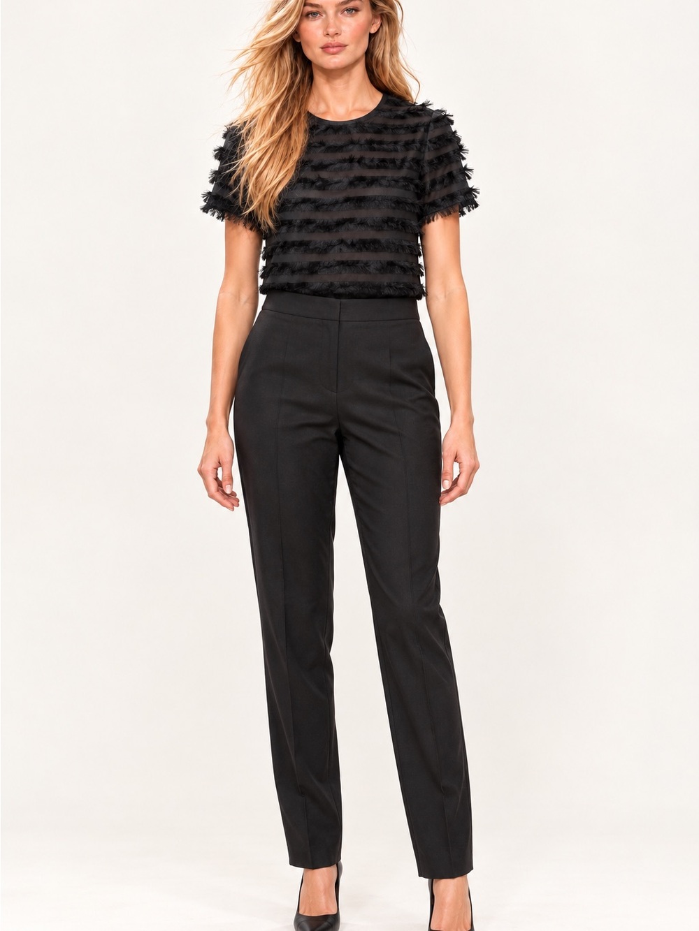 Akris Black Cashmere Silk Tailored Dress Pants US 8 Full Length
